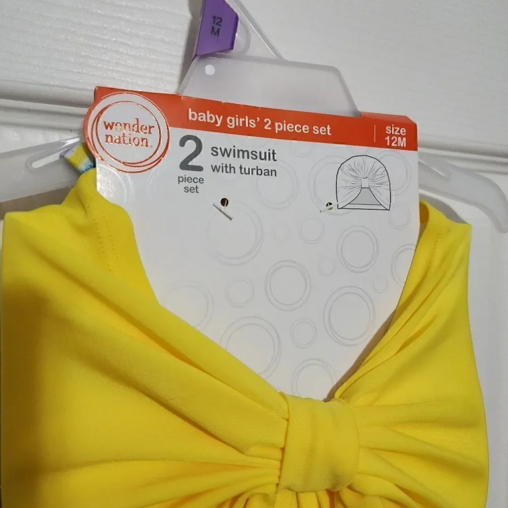 NWT Wonder Nation Baby Girl Rainbow Swimsuit and Swim Turban, 2-Piece